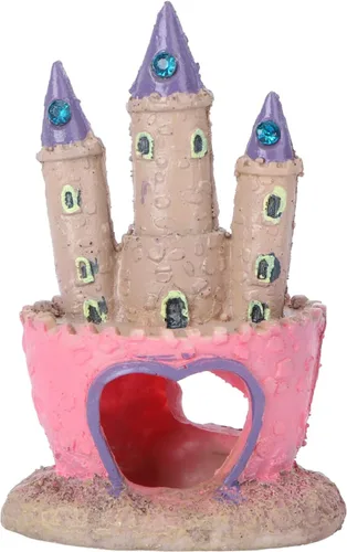 Mipcase Decoración de acuario de castillo de dibujos animados con cueva de peces oculta, adorno para pecera pequeña para agua dulce y salada,