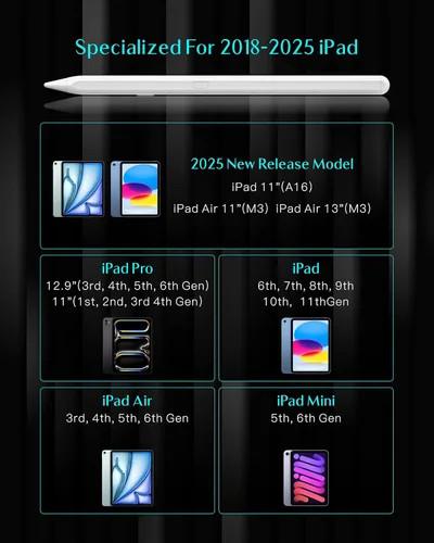 Miniatura 6 de Yebos Lápiz Stylus para Apple iPad 2018-2025, Compatible con Pencil, Duración de Batería 3X, Carga Rápida USB-C, Inclinación y Rechazo de Palma
