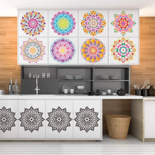 Miniatura 6 de Paquete de 9 plantillas de Rangoli grandes de 12 x 12 pulgadas, plantillas de mandala, plantilla de pintura cortada con láser para arte