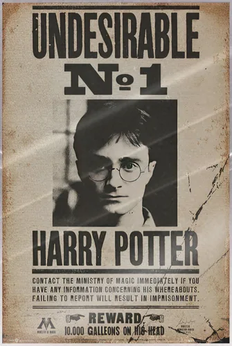 Harry Potter - Póster de película (Indeseable No. 1 - Harry Potter - Se busca - Mugshot) (Tamaño: 24 x 36 pulgadas) (póster laminado)