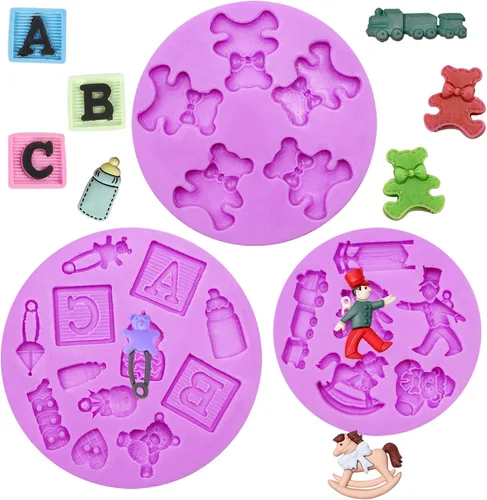 Miniatura 10 de Moldes de silicona para baby shower, pies de bebé, botella de mano, botón de ropa, fondant para decoración de pasteles, decoración de cupcakes