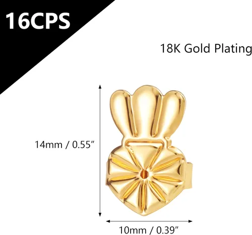 Miniatura 5 de Espalda de aretes para orejas caídas, 8 pares hipoalergénicos para levantadores de aretes para tachuelas, dorso ajustable de oro de 18 quilates
