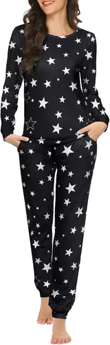 Miniatura 107 de Ekouaer Conjunto de pijama de manga larga para mujer, ropa de dormir suave con cuello redondo y bolsillos