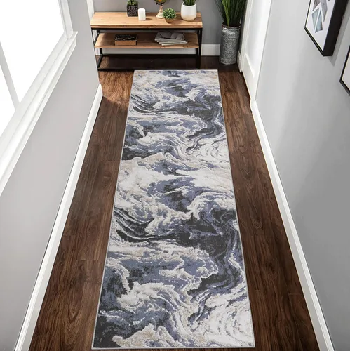 Miniatura 39 de NAAR PAYAS Collection - Alfombra de área de 6 x 9 pies, diseño de medallón crema y azul, no se desprende, resistente a las manchas, para sala