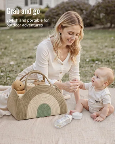 Miniatura 5 de Blissful Diary Organizador de Caddy de Pañales para Bebé, Cesta Caddy de Pañales de Cuerda de Algodón, Cesta de Almacenamiento Grande para Niños