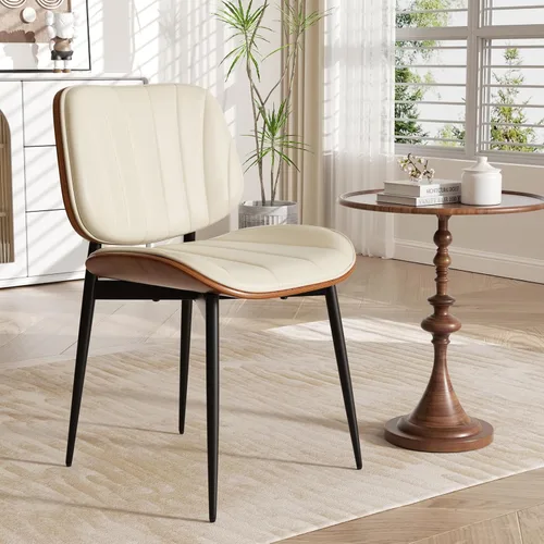 Silla de comedor, sillas de comedor modernas de mediados de siglo, sillas de cocina tapizadas de piel sintética con respaldo de madera curvada de