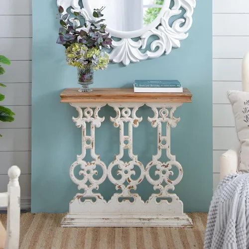 Miniatura 3 de 31.9" Small Console Table, Retro Farmhouse French Country Vintage Console Table Entryway Table Sofa Table for Living Room Bedroom Hallway, White