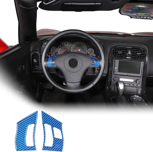 Miniatura 14 de Adhesivos de botón de volante de automóvil de fibra de carbono suave para Chevrolet Corvette C6 2005-2013 (100% fibra de carbono real, negro)