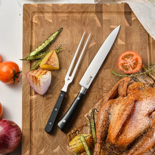 Miniatura 2 de Juego de Trinchar Pavo, Mango Ergonómico de Espiga Completa Cuchillo y Tenedor de Trinchar, Herramientas de Cocina de Acero Inoxidable Alemán