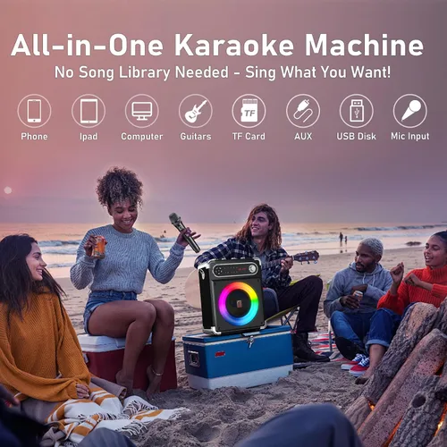 Miniatura 5 de Máquina de karaoke con 2 micrófonos inalámbricos, woofer mejorado de 6.5 pulgadas y tweeter de 2 pulgadas: altavoz de karaoke portátil Bluetooth