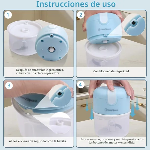Miniatura 5 de EASYSPEED - Picadora eléctrica de ajos, 1 taza, procesador de alimentos inalámbrico con carga USB con acero inoxidable 304, 2 cuchillas afiladas