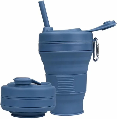 Miniatura 13 de Taza de Café de Silicona con Pajita y Tapa, Tazas Plegables para Viajar, 20oz, Taza de Agua Plegable Ligera para Picnic, Senderismo, Camping, Negro
