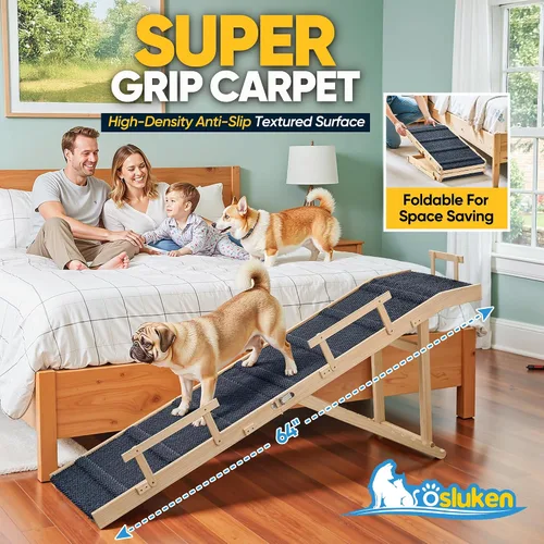 Miniatura 4 de Rampa para perros para cama con rieles, rampa plegable para mascotas de 64 pulgadas de largo para perros pequeños y grandes, rampas para perros