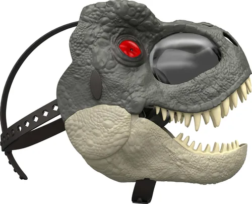 Miniatura 6 de Mattel Jurassic World Rebirth T-Rex Rage N Roar Máscara con ojos iluminados LED, acción de parpadeo con efecto de agresión de 3 niveles, disfraz