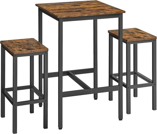 Miniatura 12 de VASAGLE Juego de mesa y sillas de bar, mesa rectangular con 2 taburetes, juego de pub de comedor para 2, ahorro de espacio para desayuno de cocina