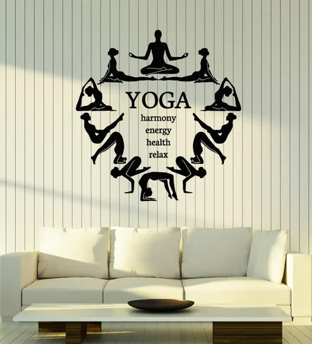 Large Vinyl Wall Decal Yoga Center Harmony Energy Health Relax Decor Stickers Mural (g6816) Black