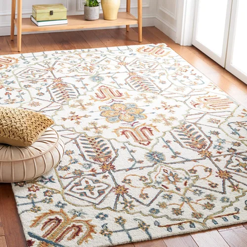 SAFAVIEH Heritage Collection - Alfombra decorativa de 3 x 5 pies, color marfil y gris, hecha a mano con medallón bohemio oriental de lana, ideal