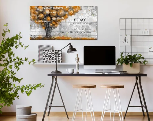 Miniatura 5 de Cita inspiradoras, imágenes de árbol marrón, decoración de pared para dormitorio - Citas positivas, arte de pared en lienzo para sala de estar
