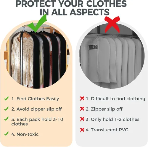 Miniatura 20 de 6 bolsas de ropa de 40 pulgadas para colgar ropa, bolsas transparentes para almacenamiento de ropa, bolsas de ropa para fundas de viaje