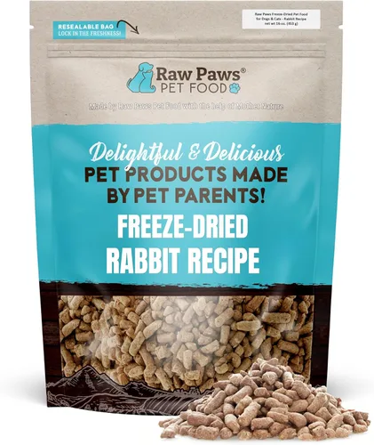 Raw Paws Alimento liofilizado para perros y gatos, receta de conejo, 16 onzas, fabricado en Estados Unidos, comida liofilizada para perros, comida