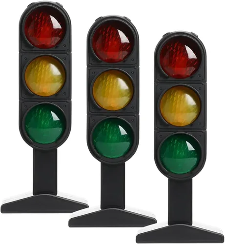 Miniatura 9 de Toyvian Juego de juguetes de semáforo, paquete de 3 modelos educativos de luz de señal de carretera de 7.87 pulgadas para niños, señales de tráfico