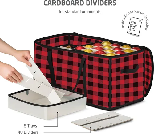 Miniatura 4 de ZOBER Caja de almacenamiento de plástico para adornos de Navidad, almacena 128 adornos de 3 pulgadas con bandejas individuales, caja de Cuadros