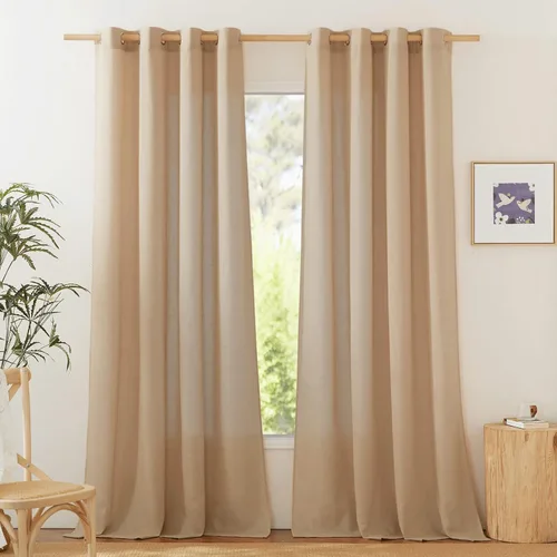 Miniatura 17 de NICETOWN Cortinas de lino natural con textura de lino para dormitorio, mezcla de lino rústica con ojales en la parte superior, semitransparentes