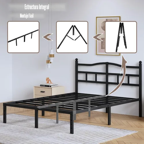 Miniatura 6 de SHOANED Marco de cama de metal de 14 pulgadas - Marco de cama de tamaño completo resistente con cabecero, plataforma de listones de acero básico
