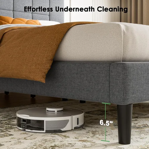 Miniatura 6 de Marsail Base de cama de tamaño matrimonial con cabecero, resistente y duradera con 12 patas de soporte, capacidad de 1300 libras, cabecera tapizada