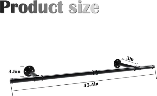 Miniatura 2 de Perchero industrial de tubería, resistente y desmontable, para colgar en la pared, barra de ropa rústica para ahorrar espacio, barra multiusos