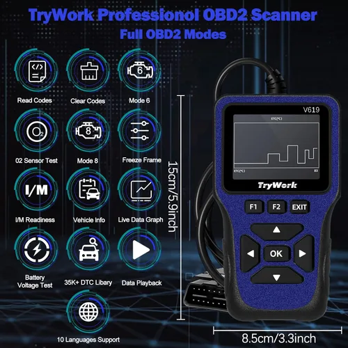 Miniatura 2 de Escáner de Diagnóstico OBD2, Lector de Códigos del Motor con Búsqueda de 35901 DTC, Modo 6 y 8, Preparación I/M para Todos los Autos OBDII desde