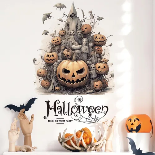 Miniatura 2 de Calcomanías de pared de monstruo de calabazas de Halloween, calcomanías de pared de fantasmas de terror de Halloween, vinilo extraíble