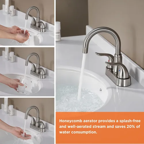 Miniatura 7 de KPW Grifo de Lavabo de Baño de 2 o 3 Agujeros Níquel Cepillado Centerset de 4 Pulgadas Grifo de Lavabo de Baño de 2 Manijas Sobre ABS No Metálico