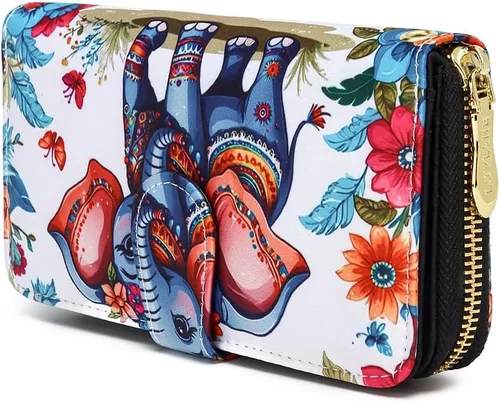 Miniatura 12 de Cartera de mano para mujer, estilo bohemio, con RFID, elegante, espaciosa con correa para viajes, capacidad para tarjetas, teléfono, dinero