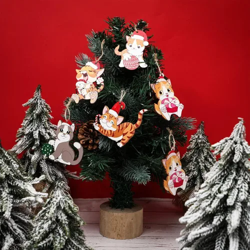 Miniatura 5 de Chunful 36 adornos de Navidad de gato de madera, adornos colgantes de árbol de gatito, bonitos regalos para amantes de los gatitos, para el hogar