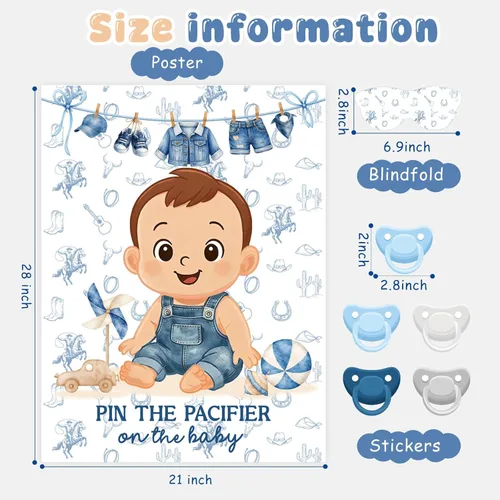 Miniatura 2 de Faccito Pin The Chupete - Juego de baby shower, decoración de fiesta de baby shower, incluye póster grande, 24 calcomanías para chupete, juego