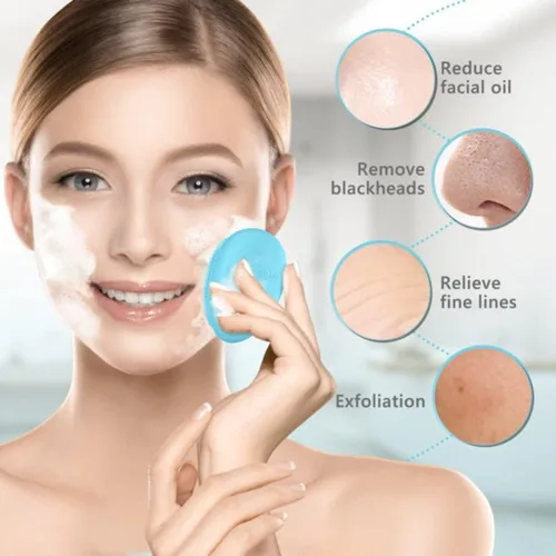 Miniatura 4 de Cepillo de masaje suave de silicona para limpieza facial, masajeador facial y estuche de almacenamiento, amarillo y azul