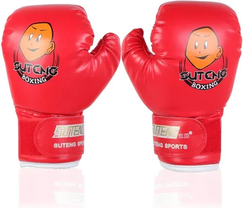 Miniatura 4 de Guantes de boxeo para niños Guantes de entrenamiento de cuero PU Guantes de entrenamiento de dibujos animados para niños Guante Muay Thai (rojo)