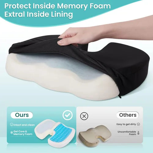 Miniatura 4 de Cojín de asiento para silla de oficina, cojín de espuma viscoelástica mejorada de gel refrescante para sentarse durante mucho tiempo, almohada