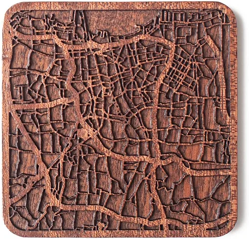 Miniatura 87 de Posavasos Amsterdam Map by O3 Design Studio, 1 pieza, posavasos de madera Sapele con mapa de la ciudad, hecho a mano, varias ciudades opcionales
