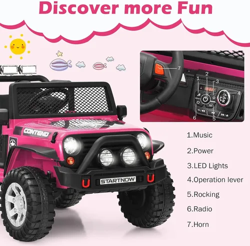 Miniatura 3 de Costzon - Camioneta de paseo de 2 plazas, vehículo eléctrico accionado a batería de 12 V con control remoto, 2 velocidades, suspensión de resorte