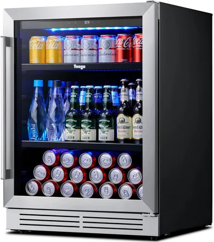 Yeego Refrigerador de bebidas de 24 pulgadas – Refrigerador de bebidas integrado para 180 latas debajo del mostrador con puerta de vidrio,