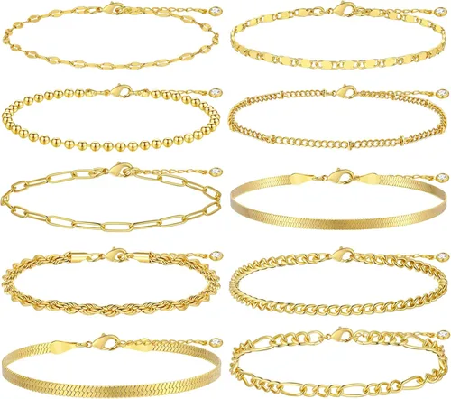 Miniatura 2 de Gold Bracelets for Women, 14K Gold Plated Dainty Bracelets Set, Layered Chain Bracelets Pack