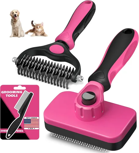 Miniatura 14 de 3 piezas de cepillo de limpieza autolimpiante, rastrillo de aseo de mascotas y peine de pulgas para perros, gatos y caballos Peine