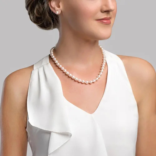 Miniatura 3 de 14K oro blanco 89mm Agua dulce collar de perlas cultivadas con arete, 18" Princess longitud
