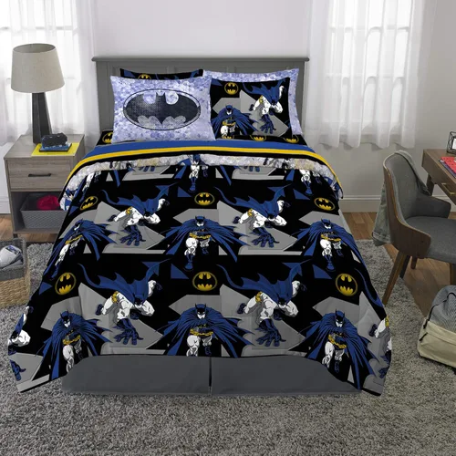 Miniatura 6 de Franco - Juego de ropa de cama para niños, edredón y sábanas supersuaves con funda, 7 piezas, tamaño matrimonial, Batman