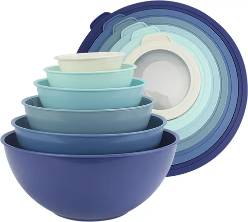 Miniatura 42 de COOK WITH COLOR - Tazones para mezclar anidables, juego de 12 tazones de plástico con tapas, aptos para microondas (menta degradada)