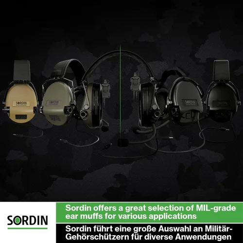 Miniatura 4 de Sordin MIL AUX Slim Ear Muffs - Active and Electronic Military Ear Defenders w/Leather Headband - Tactical Earmuffs Beige Bronceado