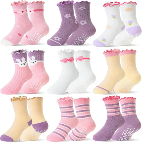 Miniatura 8 de Calcetines de agarre con volantes para bebés y niñas pequeñas para niños, antideslizantes, sin deslizamiento, con volantes, lindos y divertidos