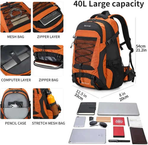 Miniatura 3 de Mochila BOVIP de 40L para senderismo, impermeable, ligera, mochila de día, mochila de viaje, deportes, camping, para hombres y mujeres